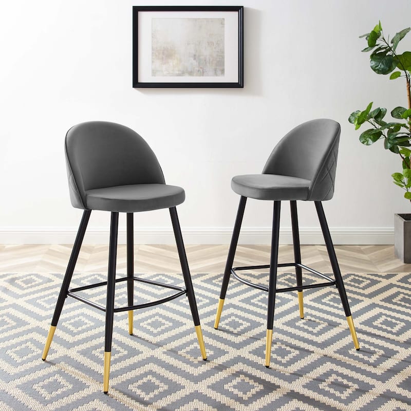 Modway Cordial Performance Velvet Dining Bar Stools in Mint, Set of 2
