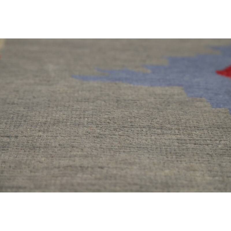 Hand Knotted Oriental 100% Wool Carpet Modern Geometric Greys & Charcoal Gabbeh Area Rug - 9' 1'' X 6' 0''