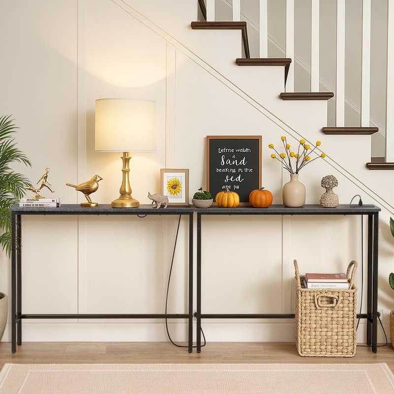 2-piece Set Triamine + Iron 200 * 15 * 79cm with Power Strip Foyer Table