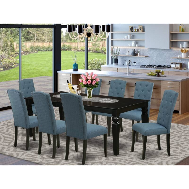 East West Furniture Wooden Dining Table Set Includes Small Table and Parson Chairs in Linen Fabric (Pieces and Finish Option) - LGCE9-BLK-21