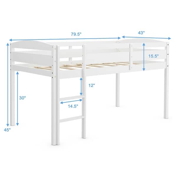 dimension image slide 1 of 3, Costway Twin Low Loft Bunk Junior Bed Bedroom Wooden Guard Rail Ladder