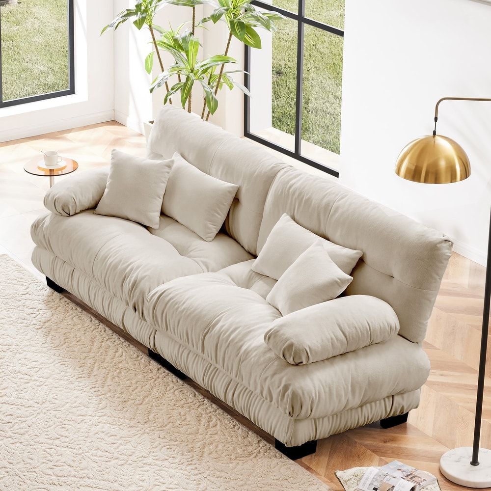 GDFStudio - Elowen Chenille 2-Seater Sofa with Lumbar and Throw pillows