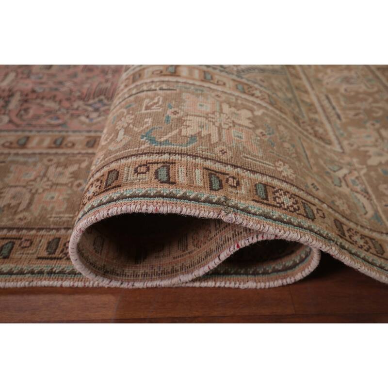 Pink Geometric Mashad Persian Vintage Area Rug Handmade Wool Carpet - 8'1"x 11'1"