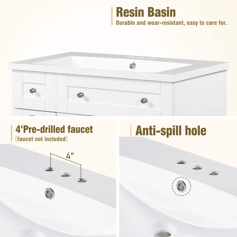 Modern Single Floor Bathroom Cabinet Set with Sink Combo,30