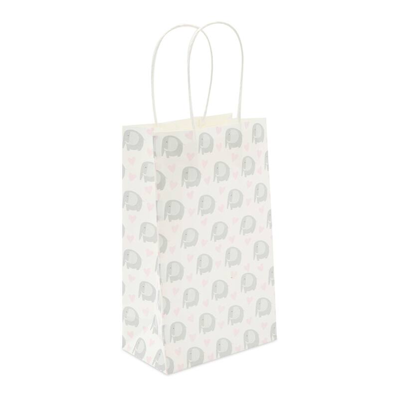 Blue Panda Pink Elephant Party Favor Gift Bags with Handles for Girl Baby Shower (24 Pack)