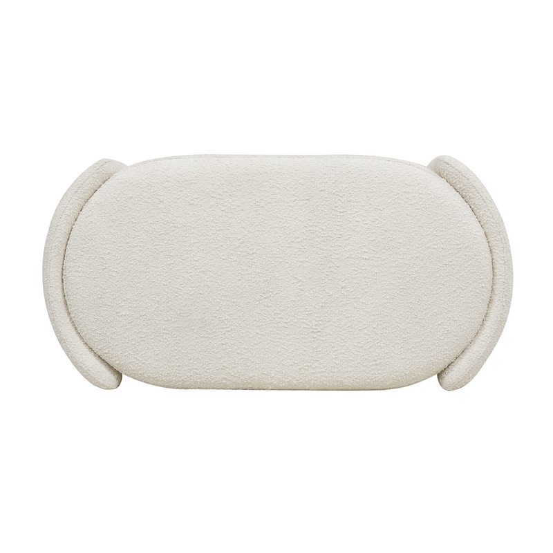 Fuji 43" Ivory White Boucle Sherpa Upholstered Oval Storage Bench - 43"W X 21"D X 18.5"H