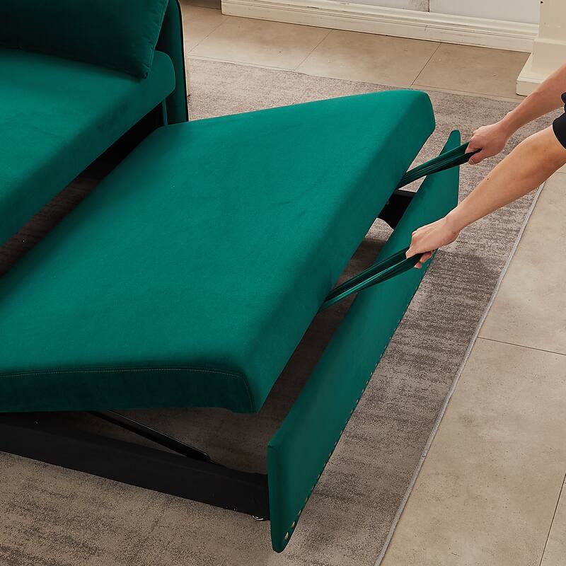 Stylish 55" Velvet Sleeper Sofa with Arm Pockets