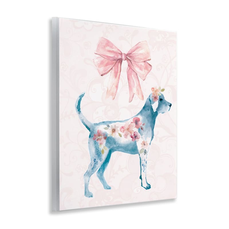Stupell Floral Dog with Pink Ribbon Wall Plaque Art Design By Carol Robinson