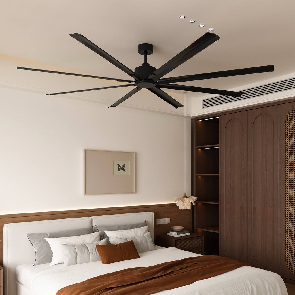 96-Inch Ceiling Fan with Eight Black Aluminum Blades and Timer
