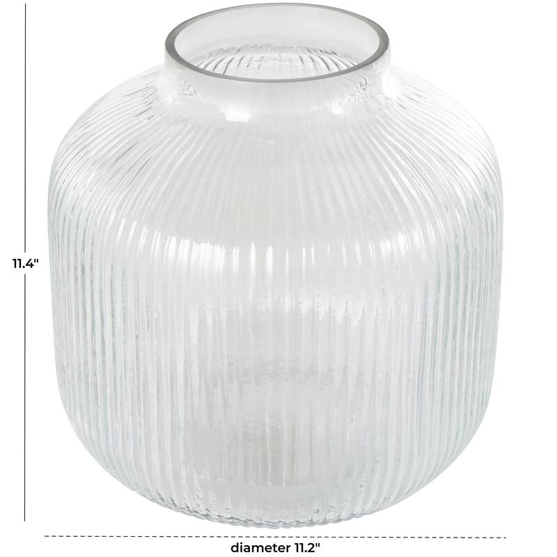 Glass Short Round Ribbed Decorative Vase - Clear - Roche River Decor