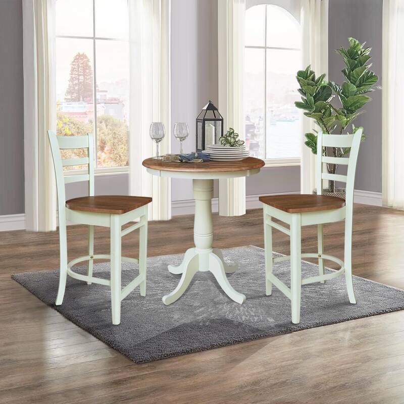 30" Round Pedestal Gathering Height Table With 2 Emily Counter Height Stools - Set of 3 Pieces