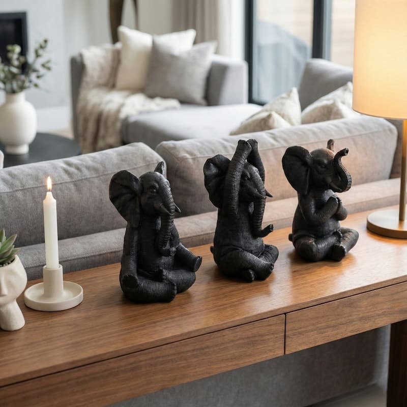 Decorative Resin Elephant Figurines with Yoga Poses - Set of 3, 8"