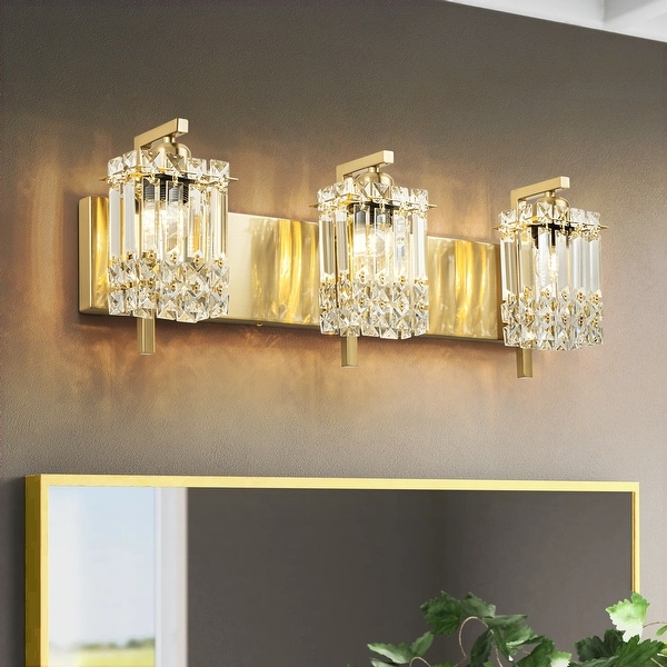 3-Light Modern Glam Crystal Bathroom Vanity Lights Wall