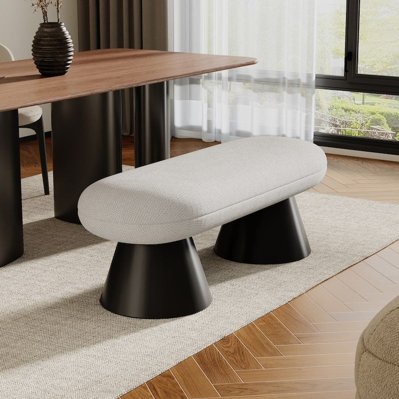 Christopher Knight Home - Nathan Upholstered Dining Bench, 2-Step Assembly Entryway & Bedroom Ottoman with Black Iron Legs