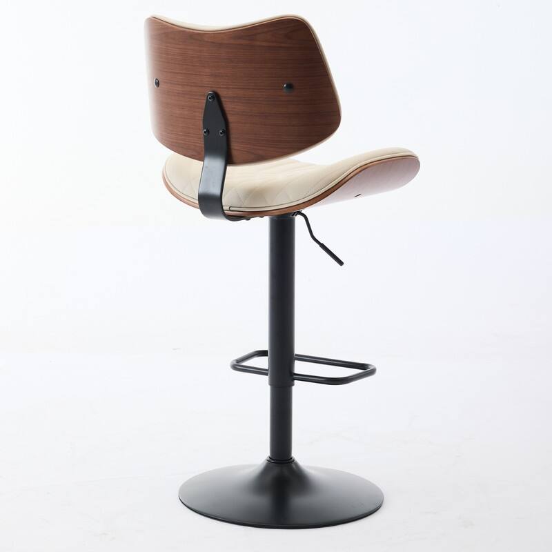 Mid-Century Modern Swivel Bar Stool - Walnut Finish & Faux Leather, Adjustable Counter Height