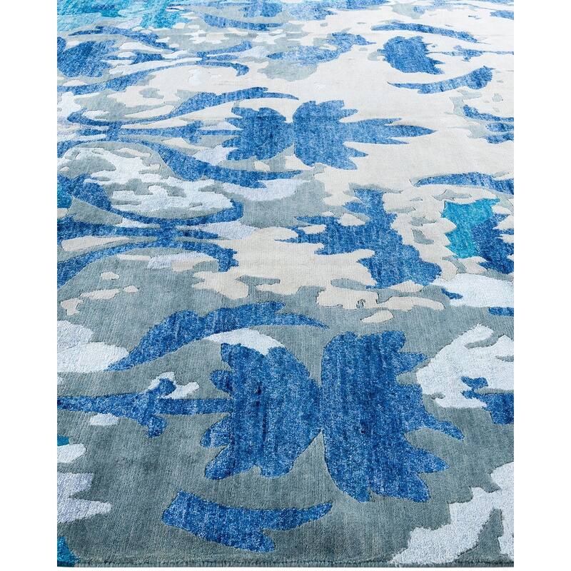 Modern One-of-a-Kind Hand-Knotted Area Rug - Gray, 9' 0" x 11' 10" - 9' 0" x 11' 10"