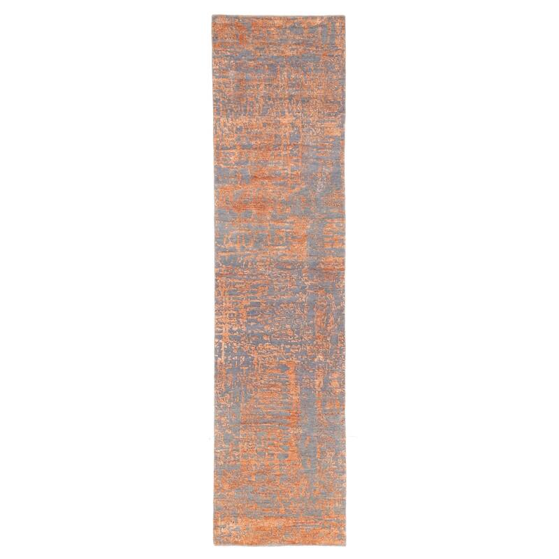 ECARPETGALLERY Hand-knotted Legacy Copper, Dark Grey Silk, Wool Rug - 2'6 x 10'3