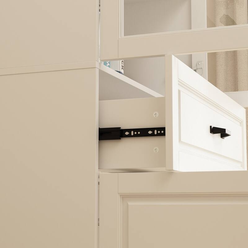 78.7" Large Combo Storage Cabinet Display Bookcase Glass Doors Pantry