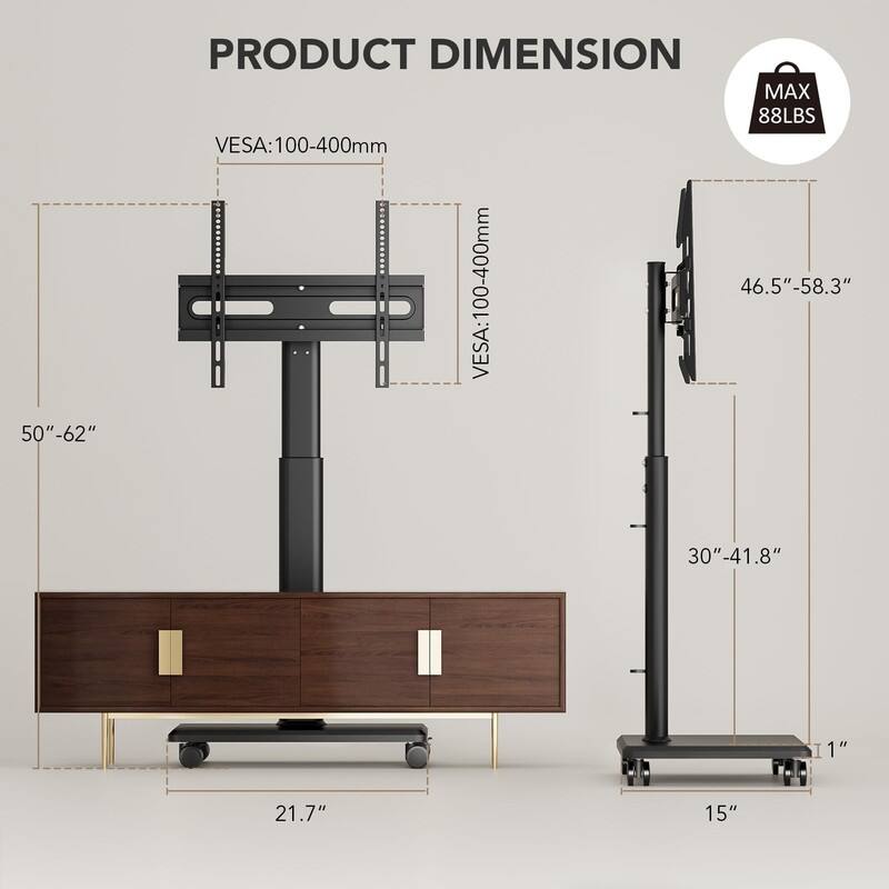 Mobile TV Stand for 27 to 65 Inch TVs, Portable Rolling TV Cart on Wheels