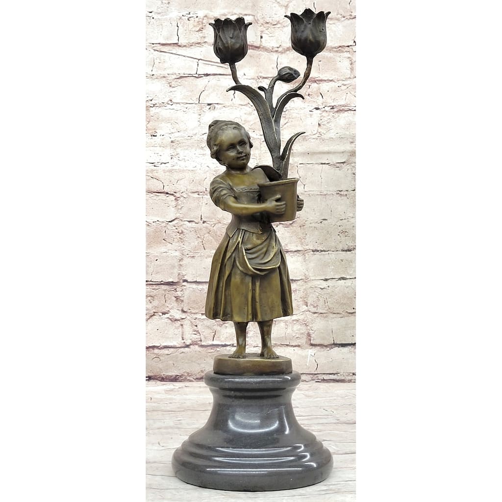 Hot Cast Original Artwork By Vitaleh Young Girl Child Candle Holder Bronze Statue