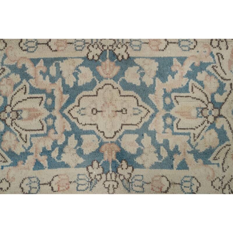 Hand Knotted Oriental 100% Wool Carpet Traditional Floral Beige & Ivories Kerman Area Rug - 10' 0'' X 6' 6''