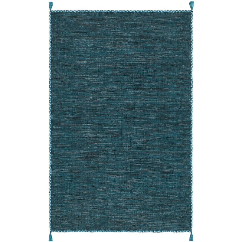SAFAVIEH Handmade Flatweave Montauk Jahi Plaid Casual Cotton Rug - 5' Square - Blue/Black
