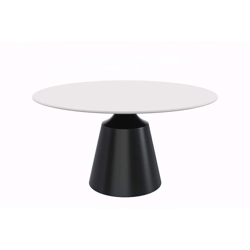 Prynn Dining Table with Round Top and Black Pedestal Base - 60" Wide - Solid White
