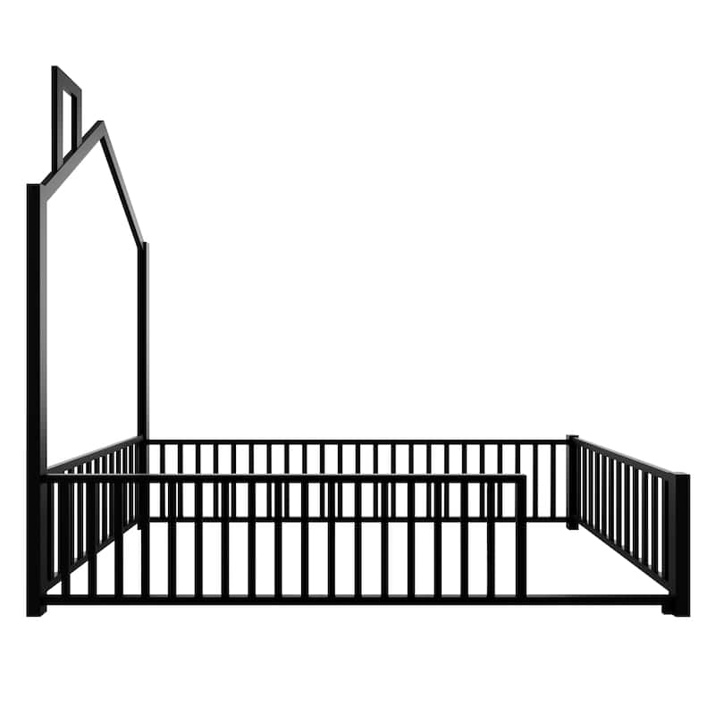 Twin Metal Platform Bed with Guardrails & Chimney Design