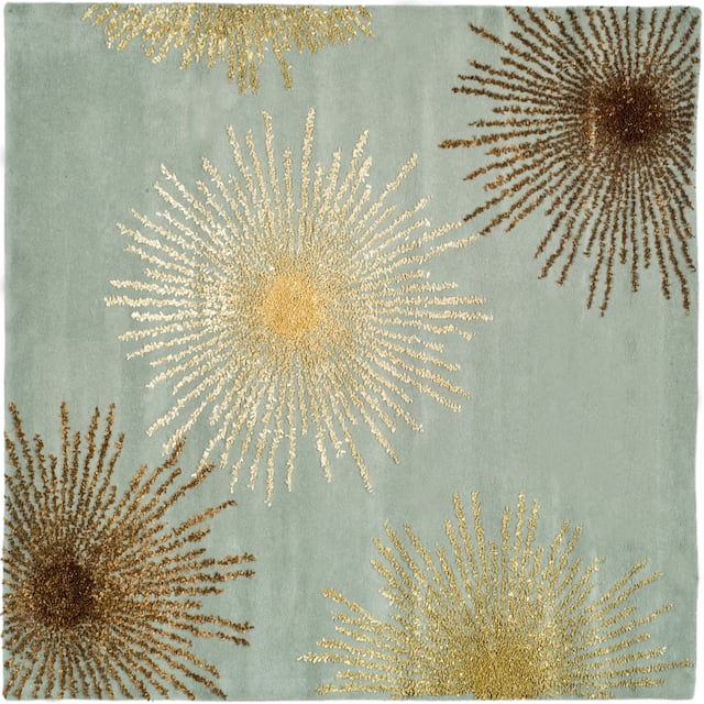 SAFAVIEH Handmade Soho Miyase Modern Burst New Zealand Wool Rug - 8' x 8' Square - Light Blue/Multi