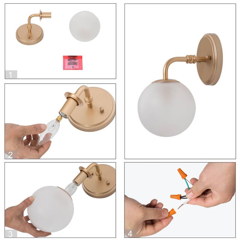 Ciare Modern Gold Mini Wall Sconces Orb Bathroom Vanity Lights Frosted Glass LED Bulbs - Rose Gold - L5.5"x W7.5"x H 10"