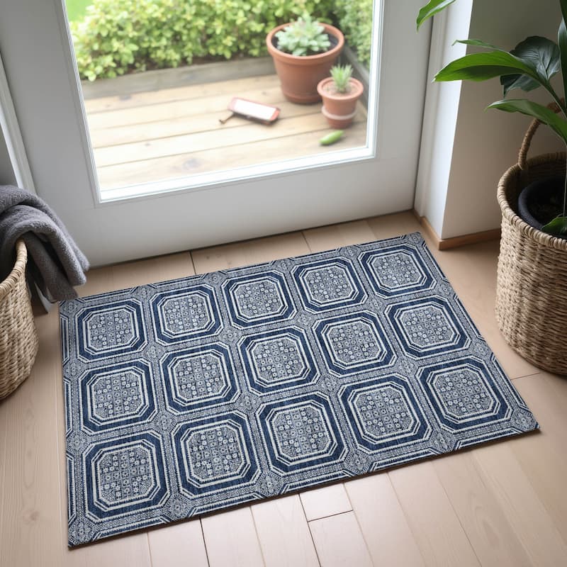 Premium Washable Super Soft Classic Panel Mayfield Rug - Navy - 1'8" x 2'6"