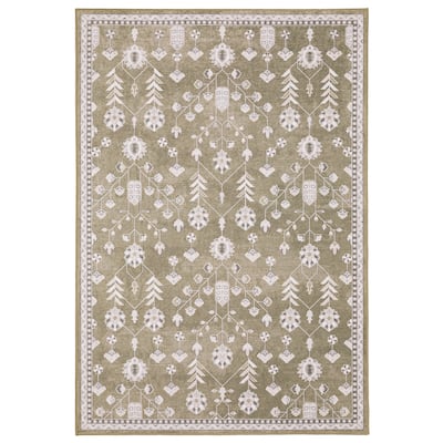 Ainsley Vintage Traditional Brown/ Ivory Printed Washable Flat Pile Area Rug