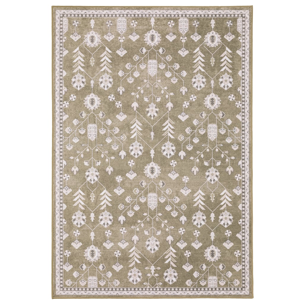 Ainsley Vintage Traditional Brown/ Ivory Printed Washable Flat Pile Area Rug