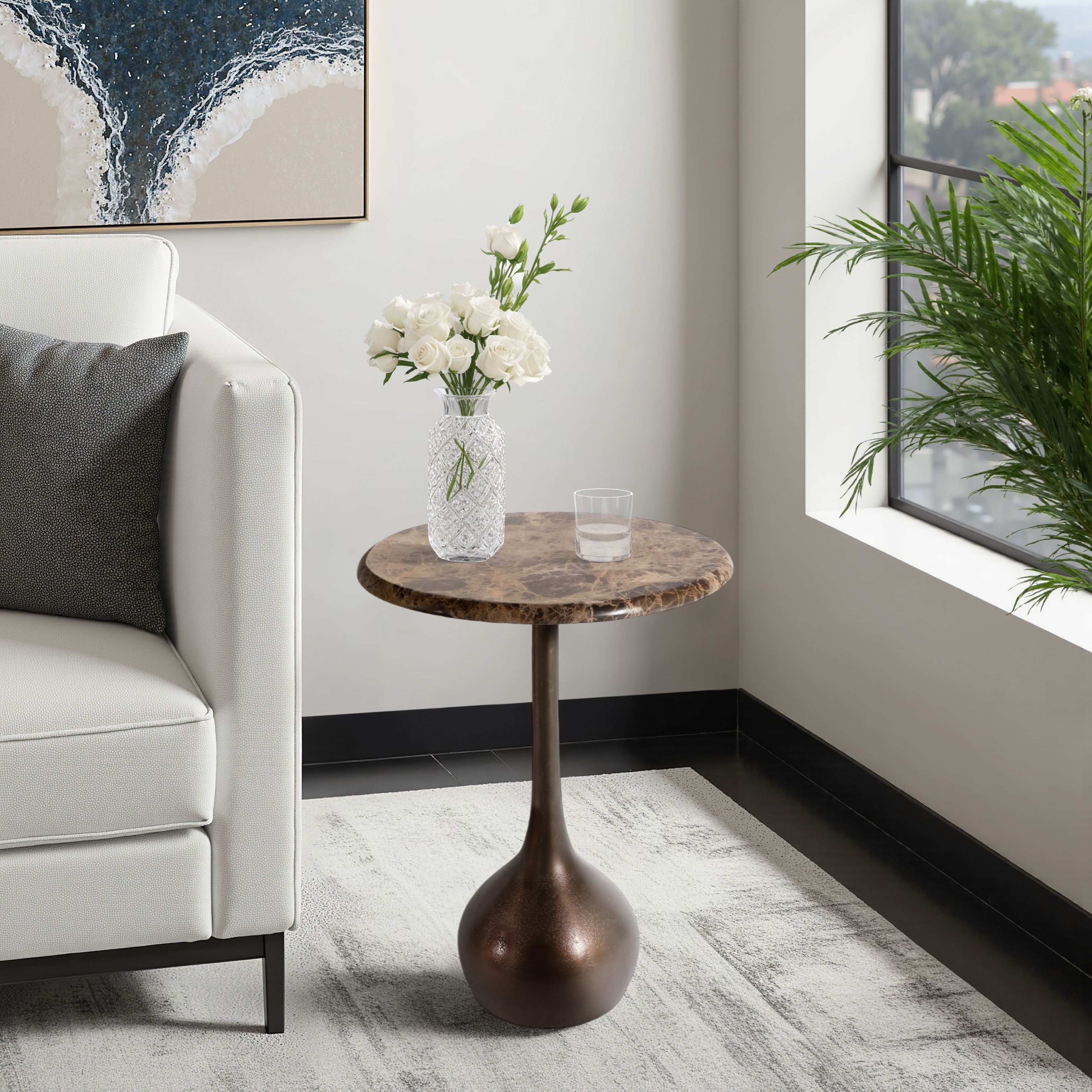 Round Accent Table - Marble Top with Ball Base - 21"