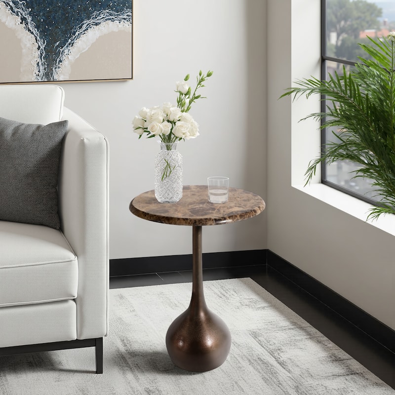 Round Accent Table - Marble Top with Ball Base - 21" - Brown/ Gold - 20.0"