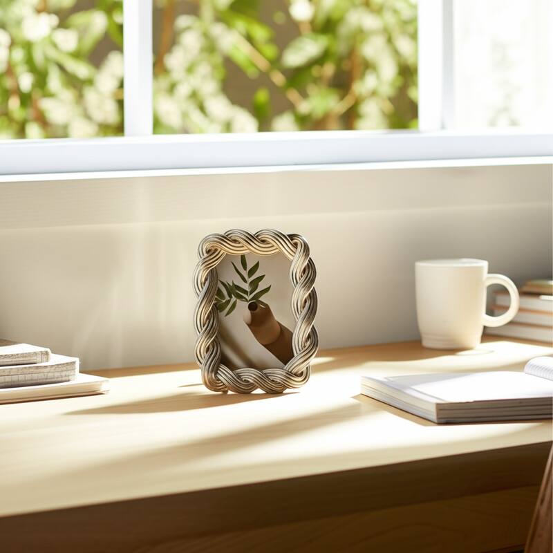 Decorative Resin and Glass Frame Twisted Rope Design - 5"x7", Gold