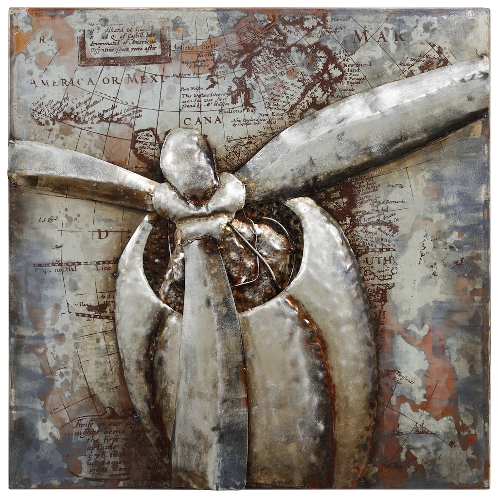 "Retro Airplane" Mixed Media Iron Hand Painted Dimensional Wall Art