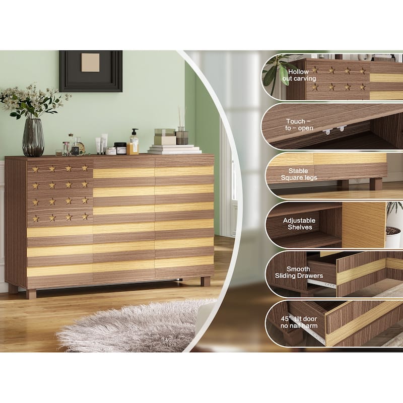 55" Buffet Sideboard Cabinet with Storage, Storage cabinet With Hand Carved Craftsmanship with 2 Drawers and 3 Doors