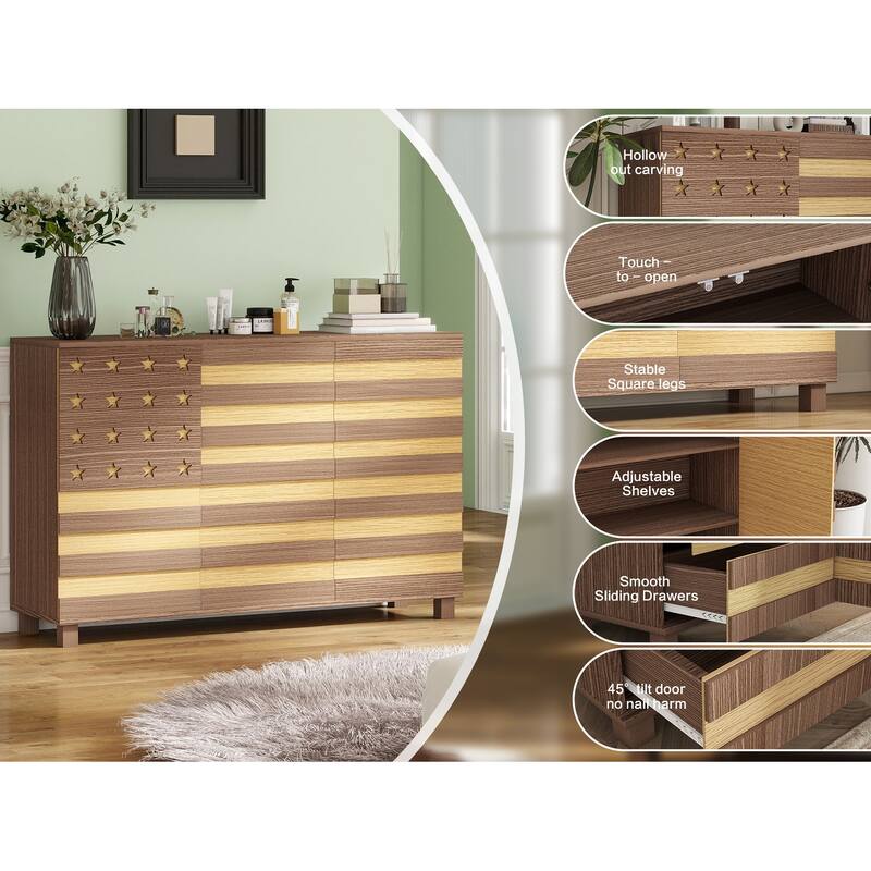 55" Buffet Sideboard Storage Cabinet with 2 Drawers and 3 Doors