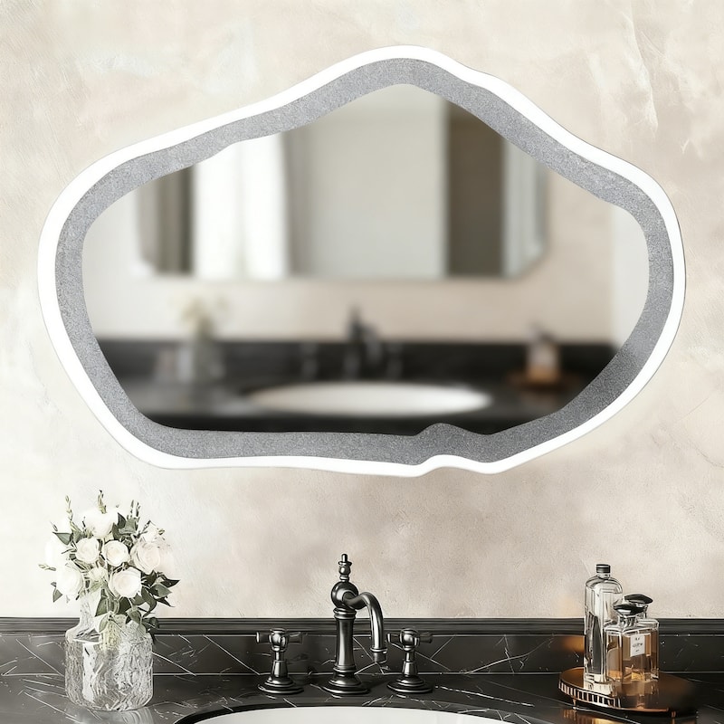 Mireve Modern Irregular Crystal Diamond Accent Wall Mirror Decorative Bathroom Mirror - 47.4'' H X 31.9" W x 0.6" D