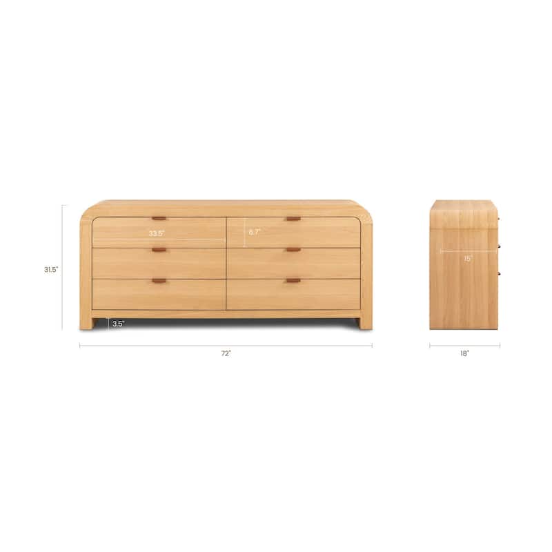 Poly & Bark Cirq 6 Drawer White Oak Dresser With Leather Pulls