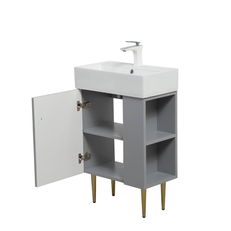 30" Bathroom Vanity with Sink, Wall-Mounted Floating Curved Edges Striped Bathroom Storage Cabinet with Drawer, Ceramic Basin