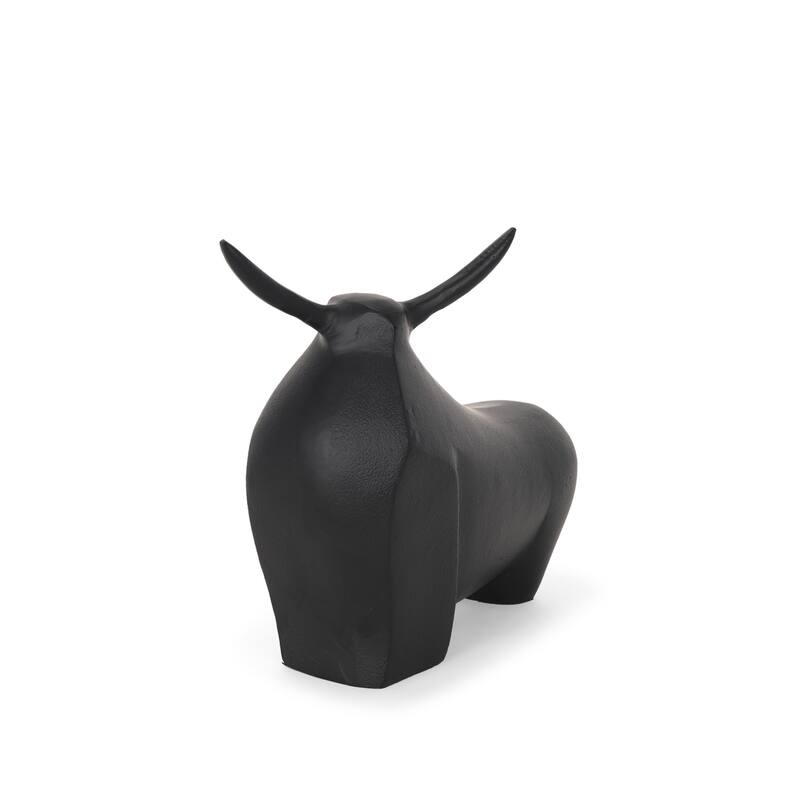HomeRoots 11" Black Aluminum Bull Tabletop Sculpture - 12.60 in. x 10.50 in. x 4.75 in.