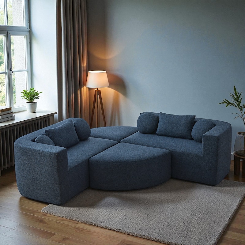 114.9" Modular Sectional Boneless Couch Sofa Bed with Deep Seats and Curved Design, Boucle Upholstered Sofa for Living Room