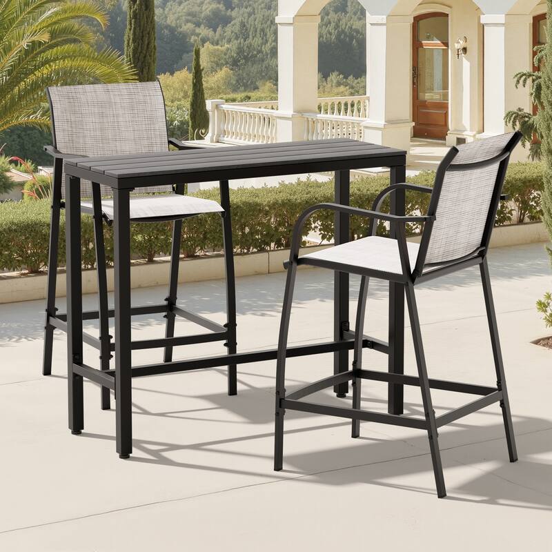 Outdoor Patio Bar Stools Set Rectangle Bar Table with Barstools - Grey-42.91 inches table-Grey&Brown chairs