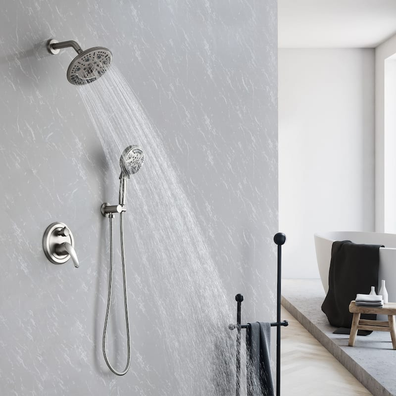 Wall Mount Shower Faucet With Rough-in Valve Complete Shower System With Handheld And 8 Inch Massage Shower Head Combo Kit Set