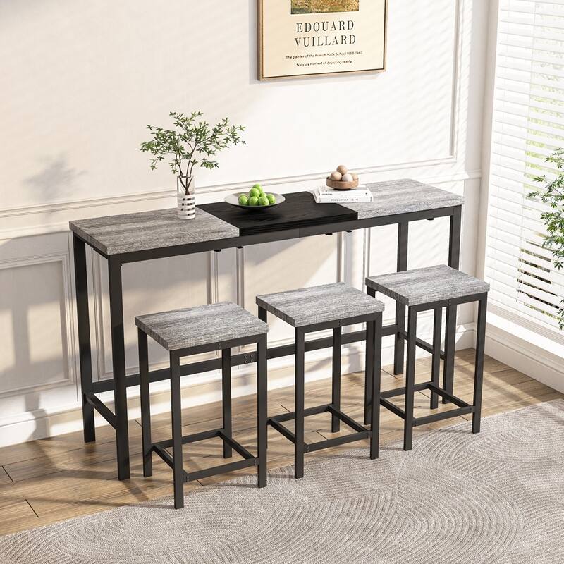 Counter Height Extra Long Dining Table Set with 3 Stools