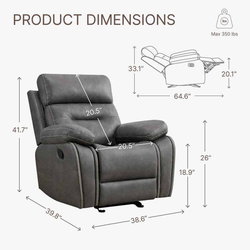 Spruce & Spring Lauren Manual Recliner Glider Rocker Chair for Living Room
