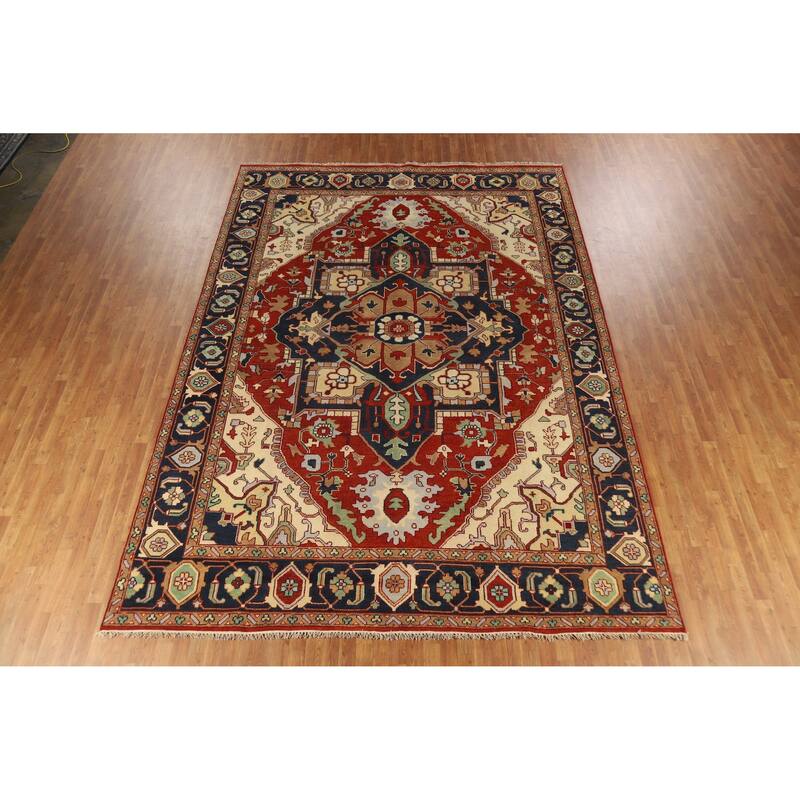 Geometric Heriz Serapi Indian Handmade Wool Carpet - 9'9" x 13'7"