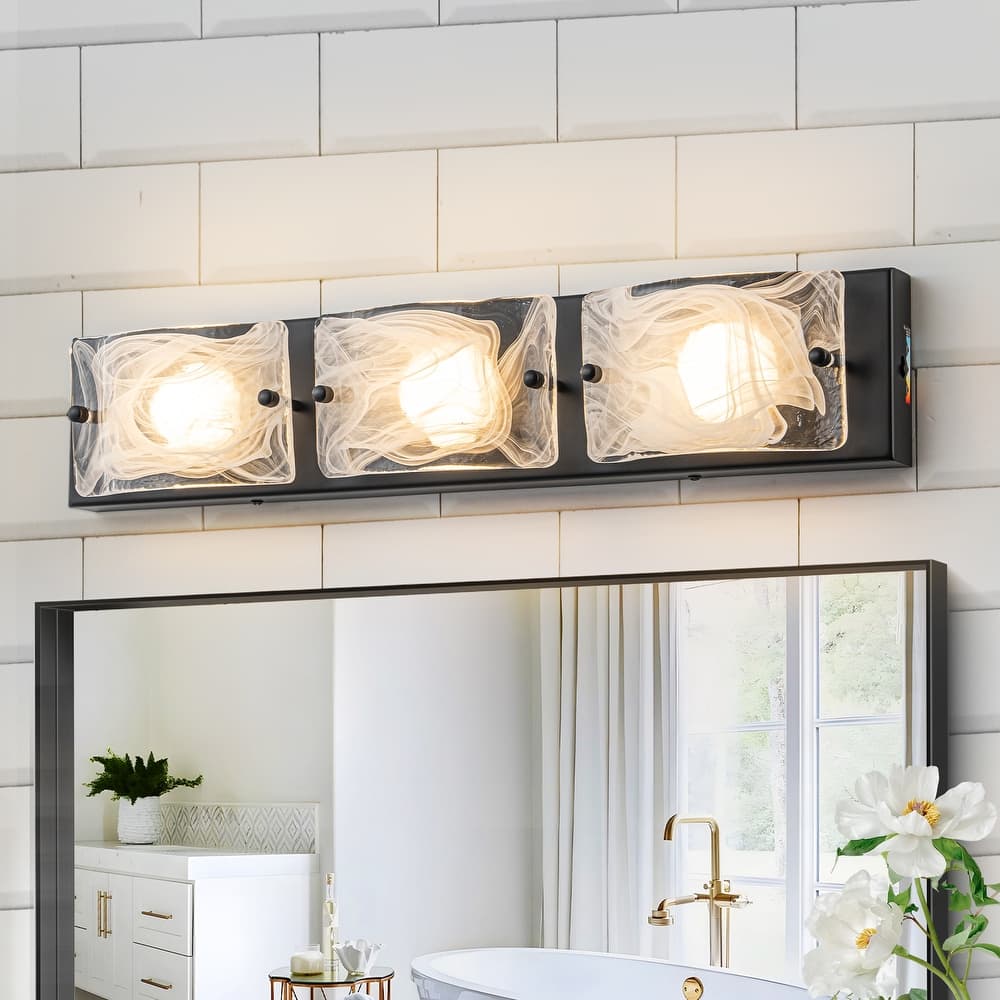 3-Light Modern Glass Bathroom Vanity Light with Handcrafted Curved Cloud Glass